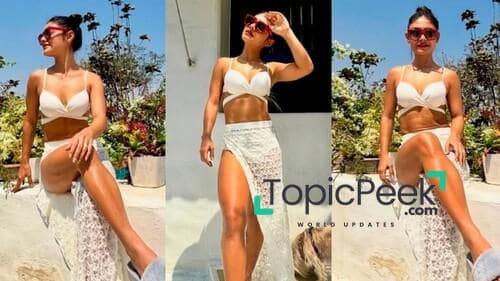 Sreejita De bikini photos, lace cover-up, resort wear inspiration, celebrity swimwear, white swimsuit, beach accessories